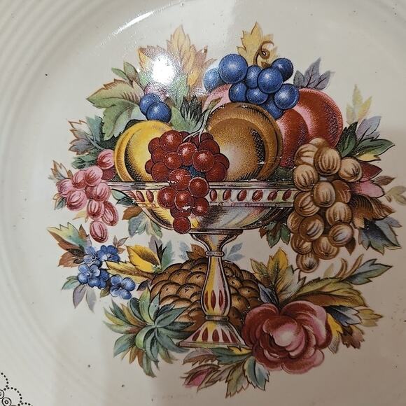 Vintage Farberware Hammered Aluminum Wrapped Ceramic Plate Fruit Floral Pattern - Picture 4 of 8
